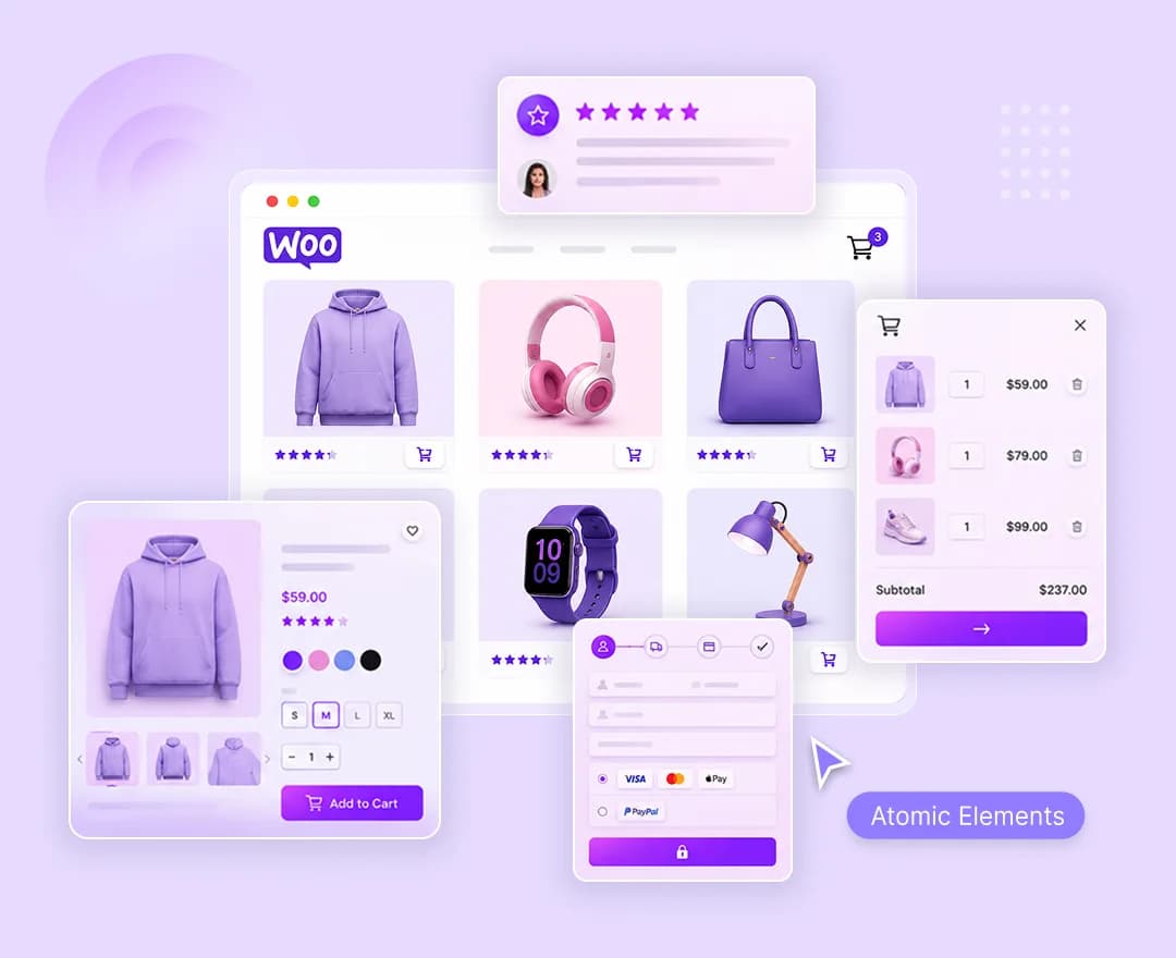 WooCommerce storefront layout built with Atomic Addons product widgets