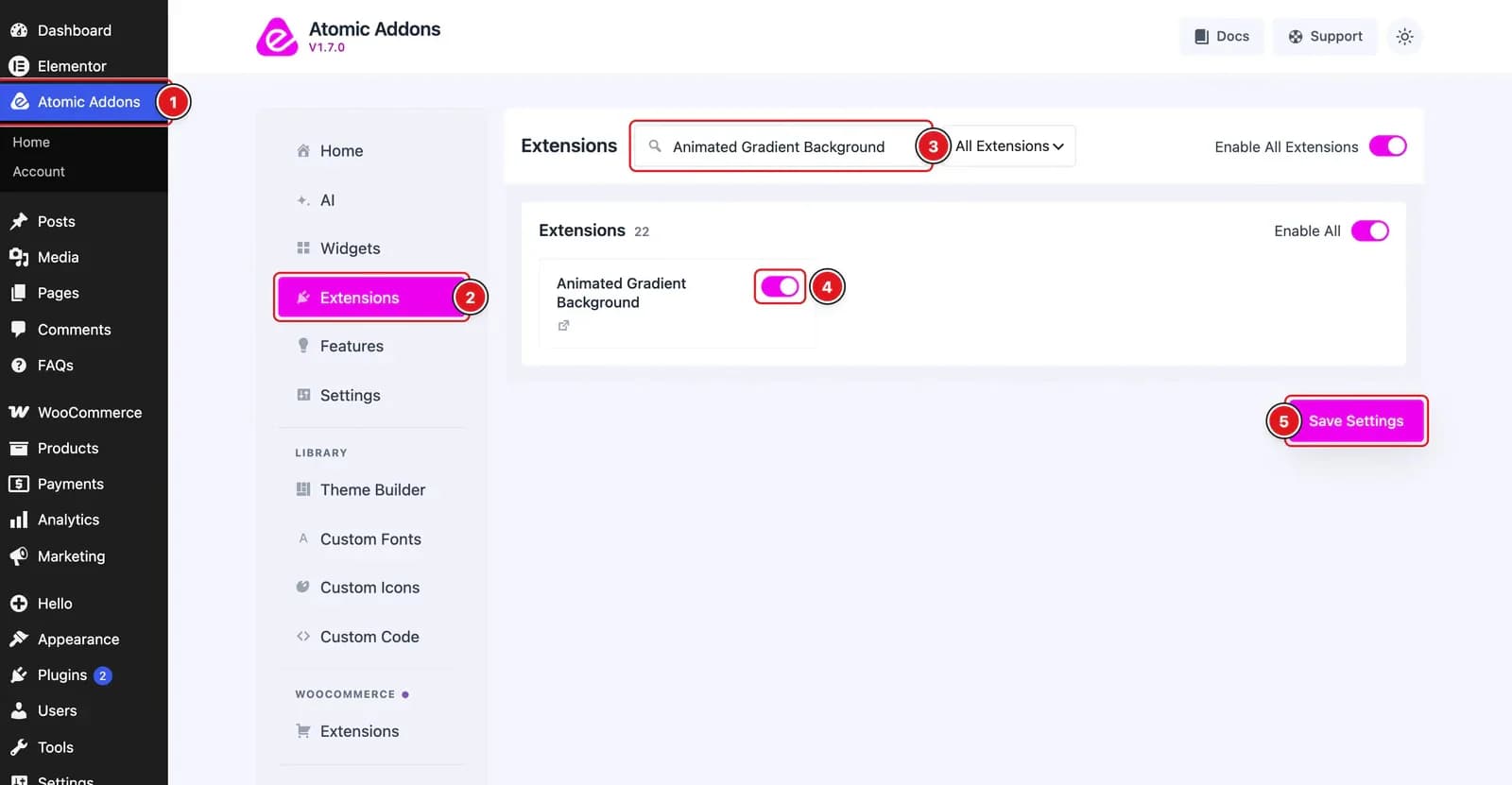 How To Use The Animated Gradient Background Extension By Atomic Addons - Enable the Animated Gradient Background Extension