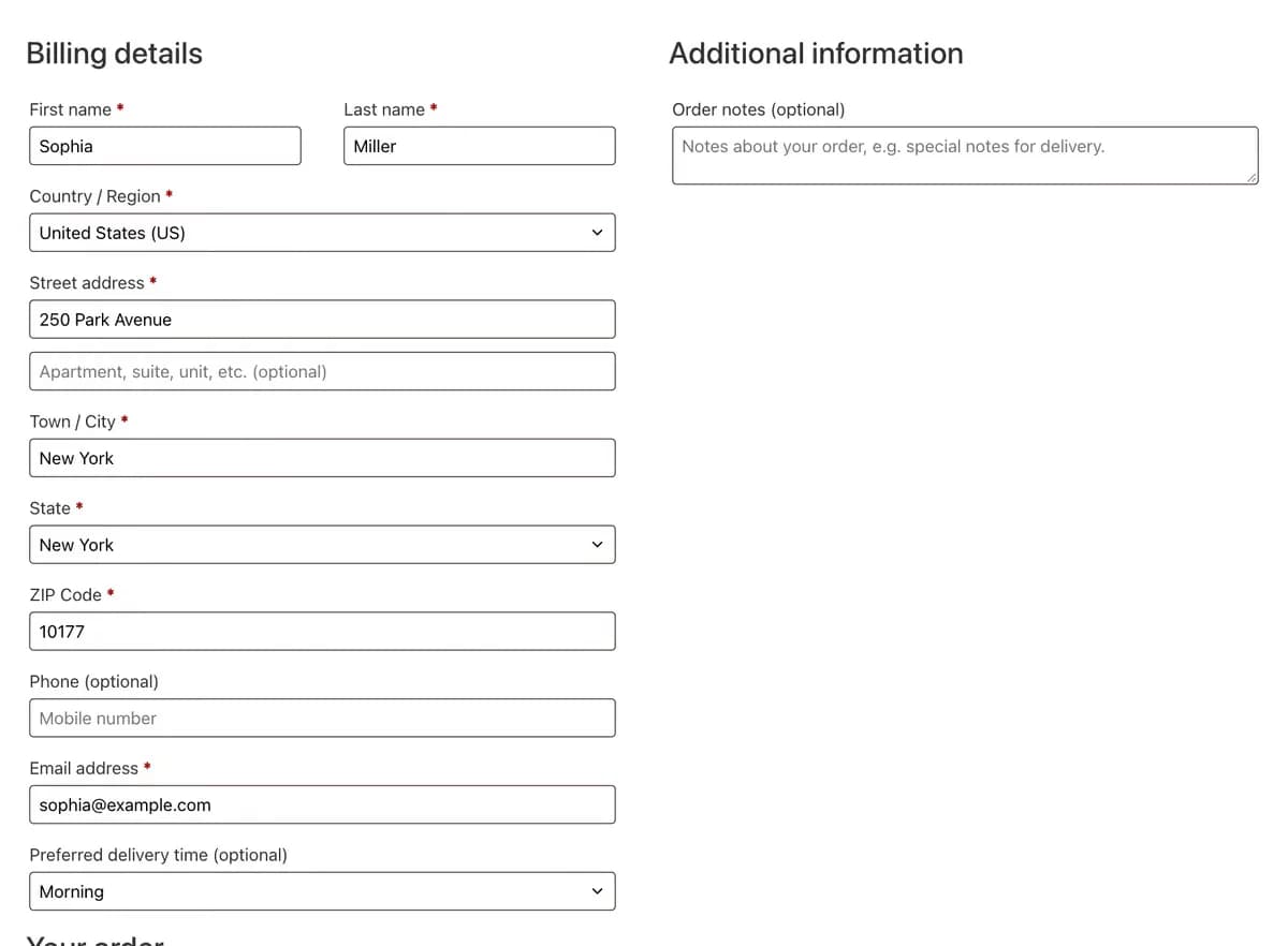 Checkout with a renamed field and a custom field