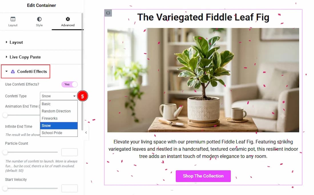 Using the Confetti Effects Extension screenshot