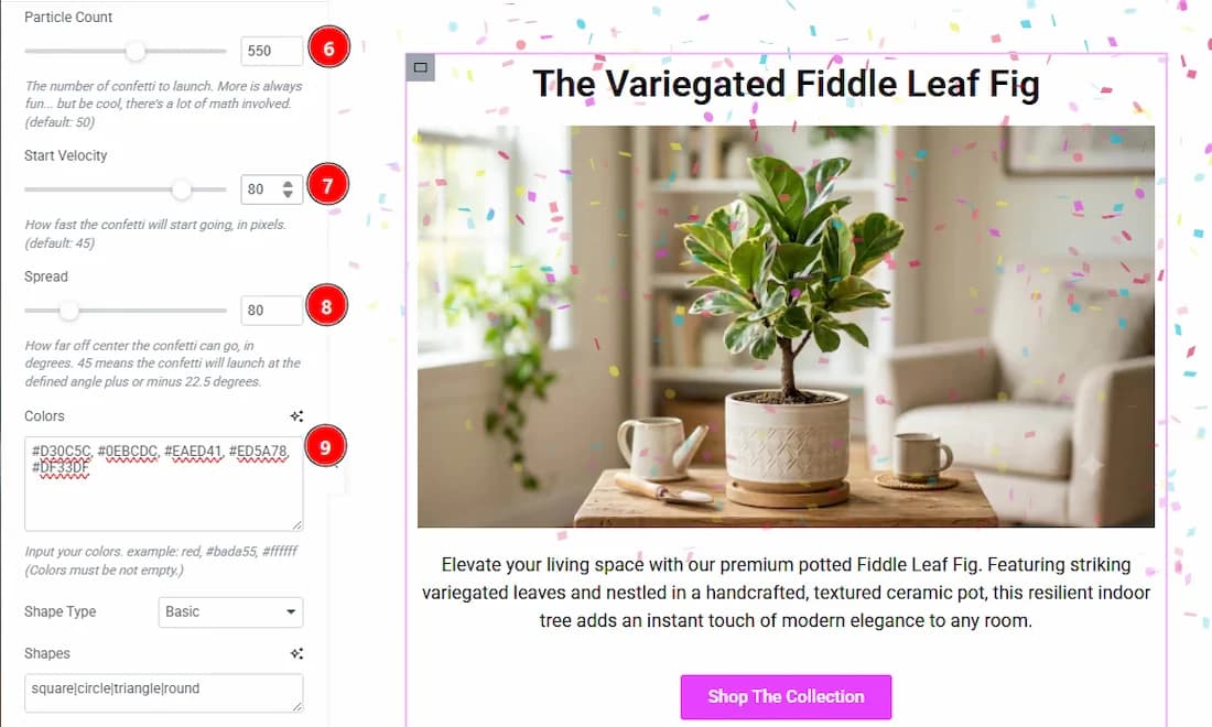 Using the Confetti Effects Extension screenshot