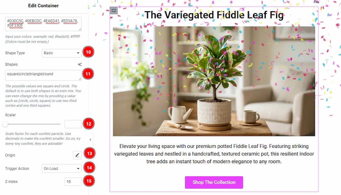 Using the Confetti Effects Extension screenshot