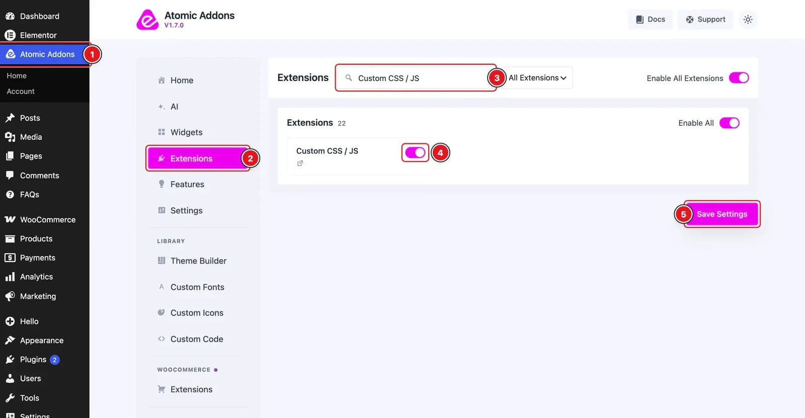 How To Use Custom CSS / Js Extension By Atomic Addons - Enabling the Custom CSS / Js Extension