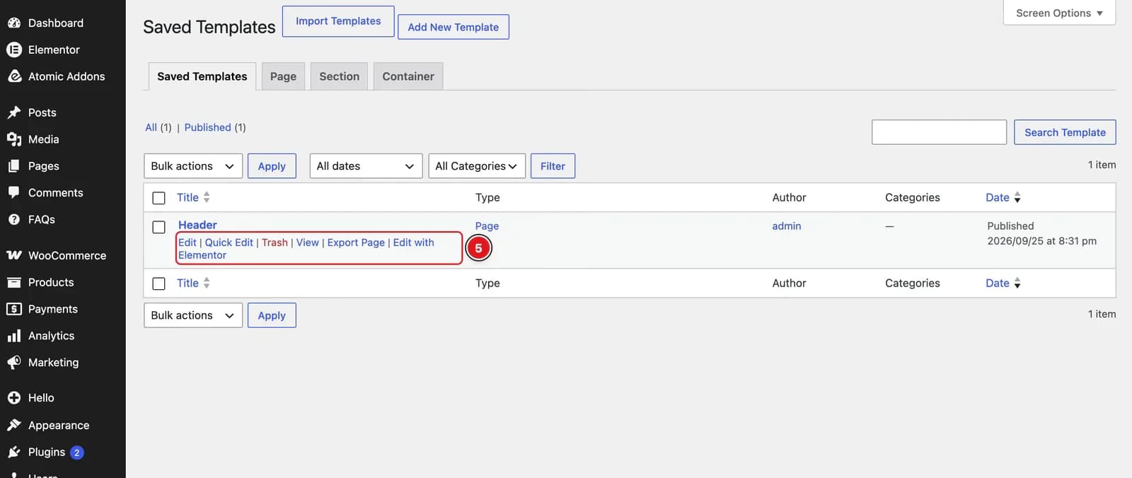 Before Enabling the Duplicator Feature - Visual of the Templates Tab