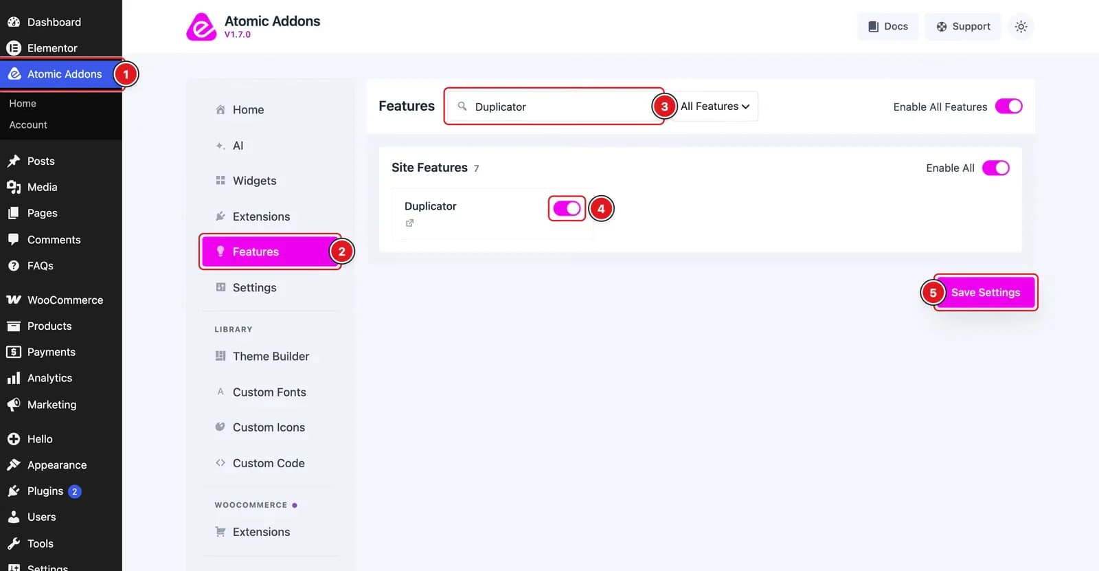 Enable The Duplicator Feature of Atomic Addons
