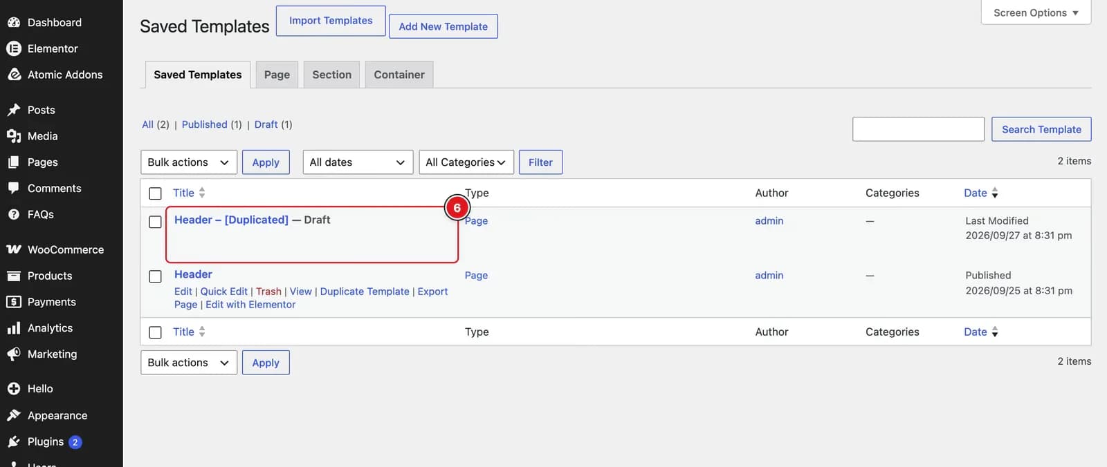 After Enabling the Duplicator Feature - Visual of the Templates Tab 02