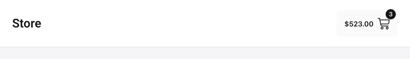 The Mini Cart button in a header, with the cart total and a cart icon with an item count of three
