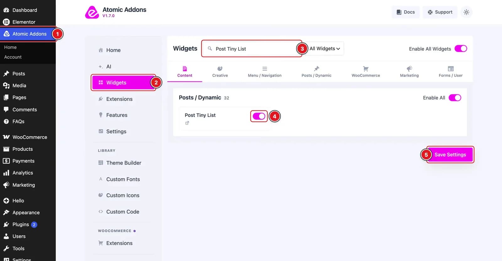 Enable the Post Tiny List Widget