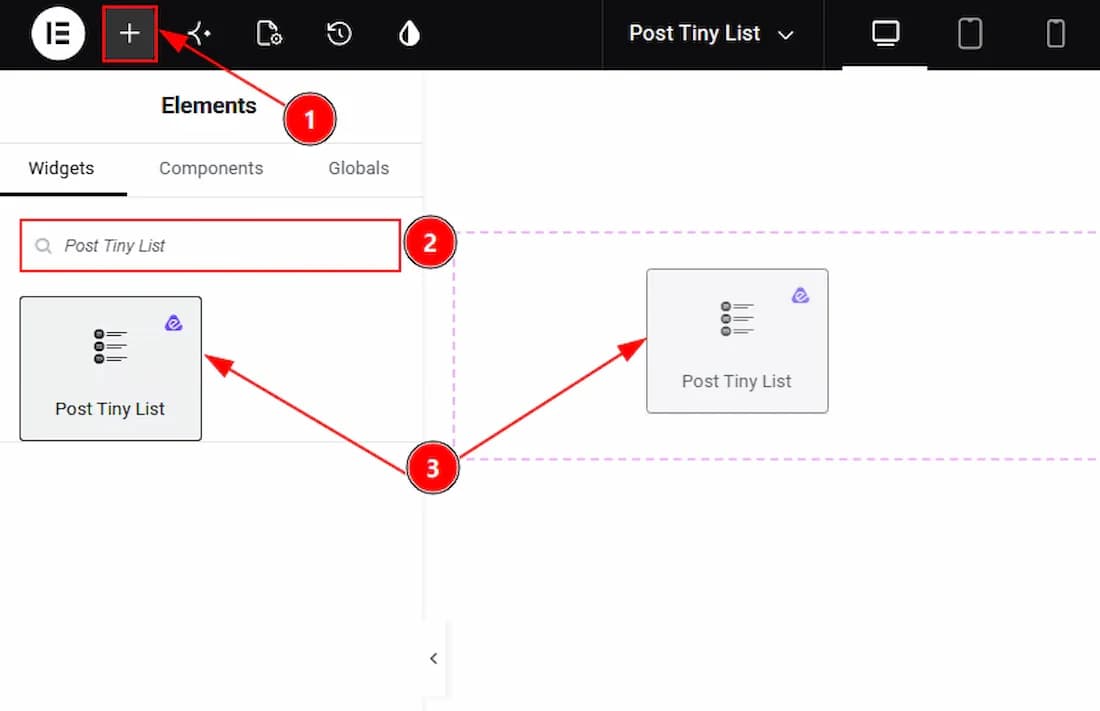 Inserting the Post Tiny List widget