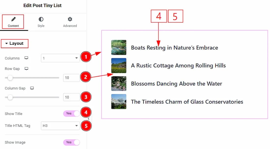 Content Tab Settings - Layout Section 01