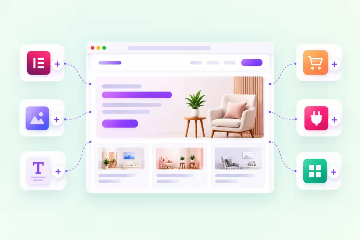 Third party plugin widgets showing a styled Mailchimp newsletter signup form and a Ninja Forms layout designed with Elementor controls