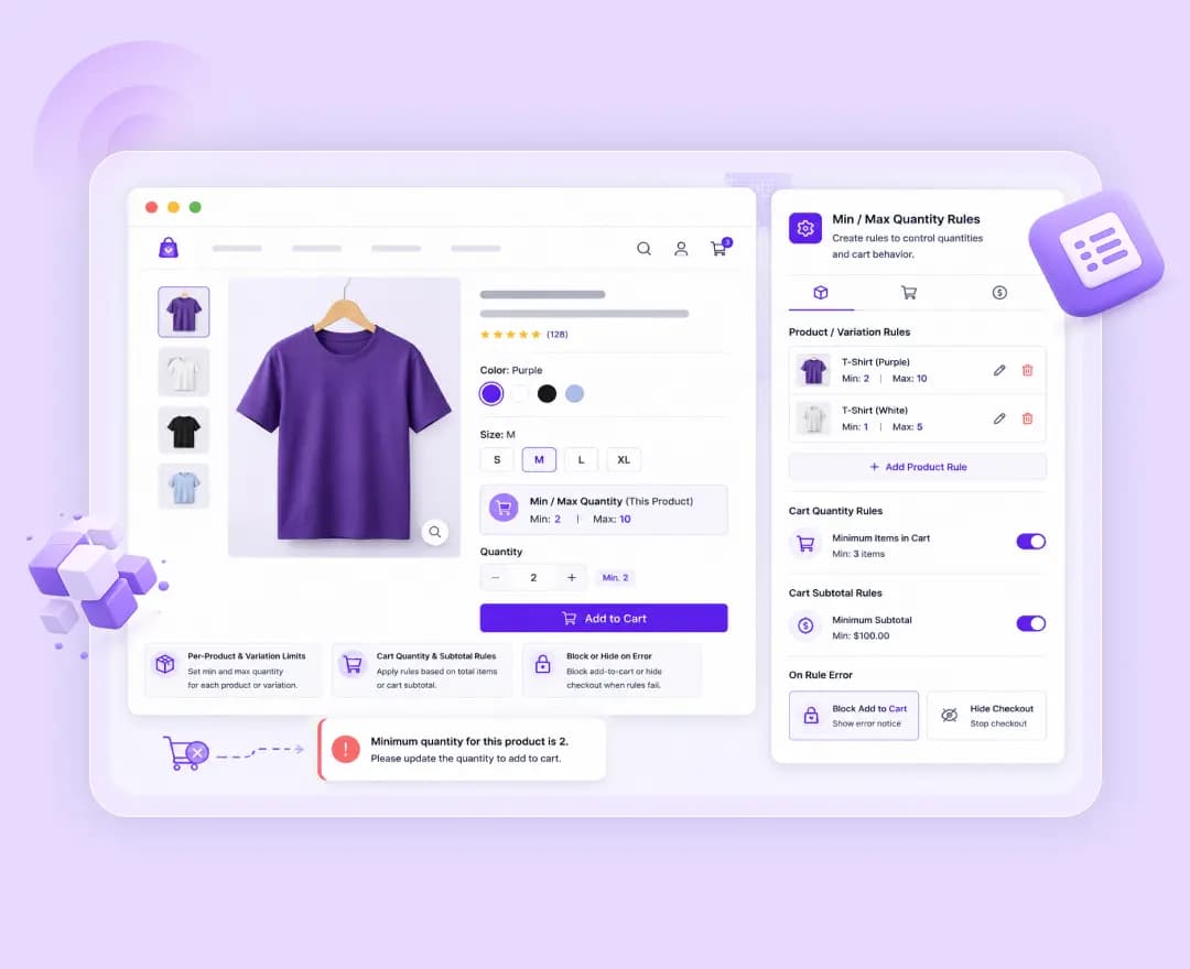 Minimum and maximum purchase quantity rules on a WooCommerce product