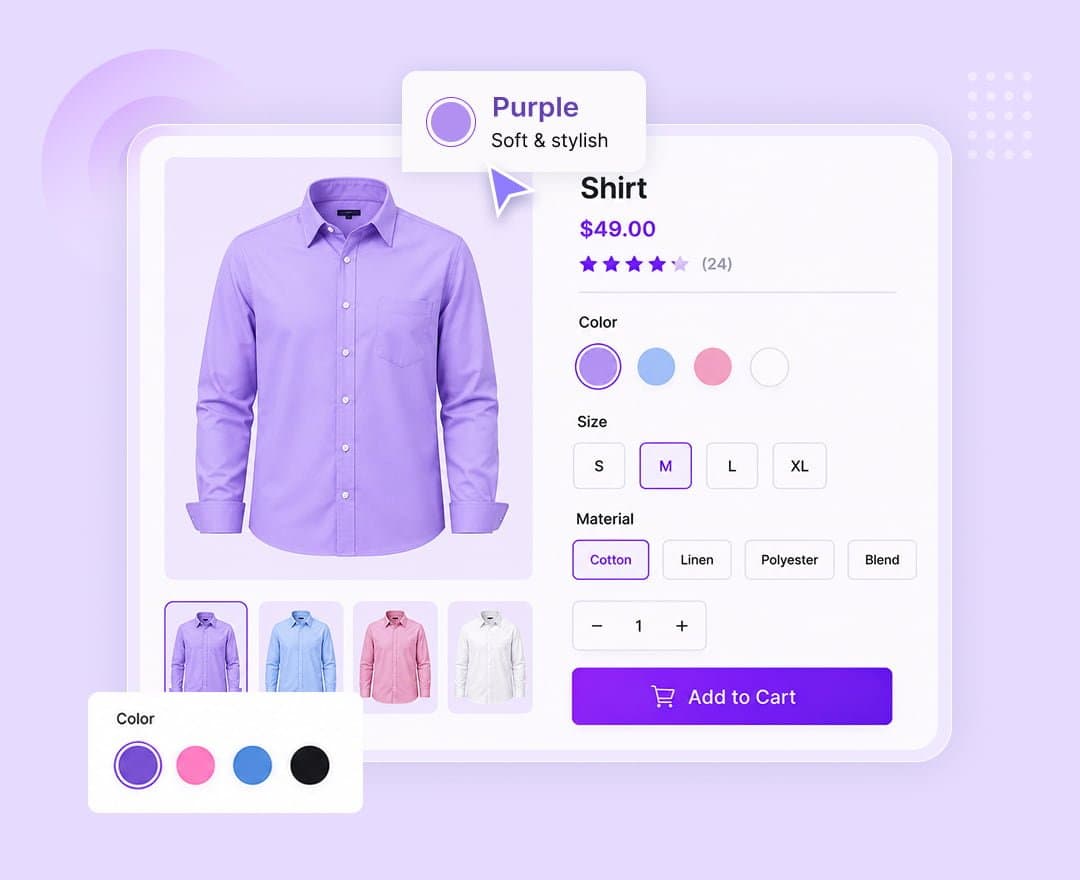 WooCommerce product variations shown as colour, image and label swatches