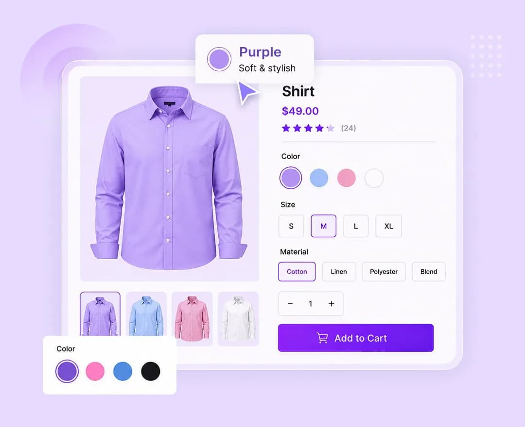 WooCommerce product variations shown as colour, image and label swatches